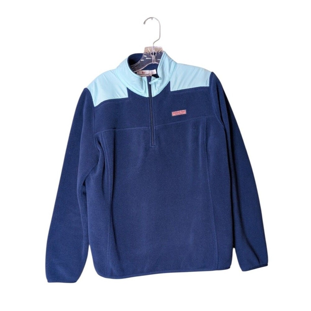 Vineyard Vines Men's Medium Fleece Quarter Zip Pullover Blue Shep Shirt Large - Picture 1 of 7
